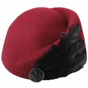 Berets Women's Vintage Feather Wool Beret Cap British Style Pillbox Hat - Wine Red - C8124X1DDTD $51.28