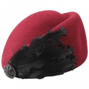 Berets Women's Vintage Feather Wool Beret Cap British Style Pillbox Hat - Wine Red - C8124X1DDTD $43.87