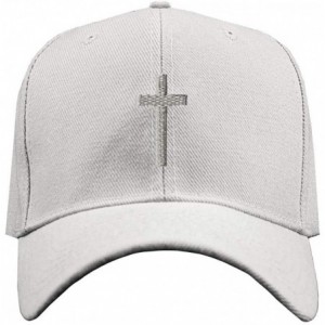 Baseball Caps Baseball Cap Cross Silver Embroidery Acrylic Dad Hats for Men & Women Strap - White - CB11MQPM46R $34.14