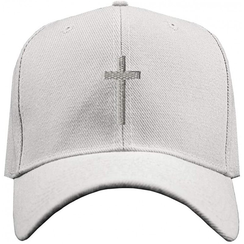 Baseball Caps Baseball Cap Cross Silver Embroidery Acrylic Dad Hats for Men & Women Strap - White - CB11MQPM46R $28.39