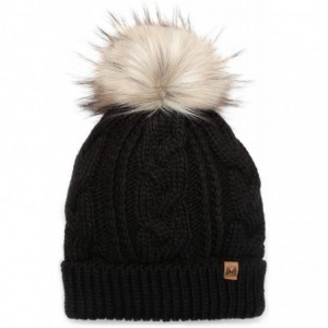 Skullies & Beanies Women's Soft Faux Fur Pom Pom Slouchy Beanie Hat with Sherpa Lined- Thick- Soft- Chunky and Warm - Black -...