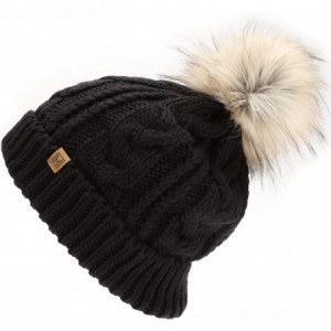 Skullies & Beanies Women's Soft Faux Fur Pom Pom Slouchy Beanie Hat with Sherpa Lined- Thick- Soft- Chunky and Warm - Black -...