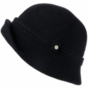 Berets Womens Wool Blend Winter Bucket 1920s Vintage Derby Hat Fedora Round Fall Bowler 55-59cm - 00090-black - CV18YRG8CLY $...