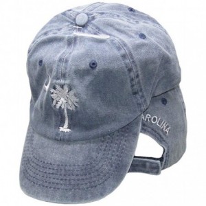 Baseball Caps South Carolina SC Palmetto Crescent Moon Blue Washed Embroidered Ball Cap Hat - CY18KWXG7RD $22.50