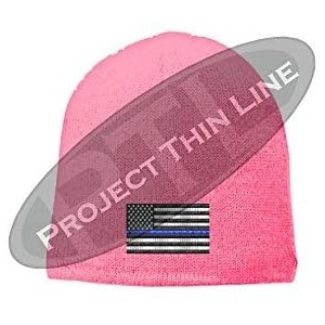 Skullies & Beanies Embroidered Thin Blue Line American Flag Support Police Beanie Skull Cap - Choose Color - Pink - C0180TTNI...