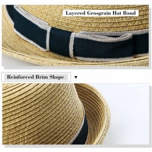 Fedoras Fedora Straw Fashion Sun Hat Packable Summer Panama Beach Hat Men Women 56-62CM - 89600_navy - CC17Z6IQRNS $38.47