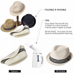 Fedoras Fedora Straw Fashion Sun Hat Packable Summer Panama Beach Hat Men Women 56-62CM - 89600_navy - CC17Z6IQRNS $38.47