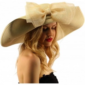 Sun Hats Flip Up Bow Floppy Wide Brimmed 7"+ Summer Derby Beach Dressy Sun Hat - Natural - CY17XE5X2H2 $84.21