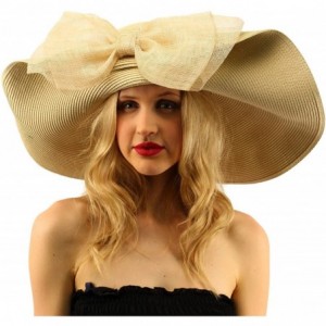 Sun Hats Flip Up Bow Floppy Wide Brimmed 7"+ Summer Derby Beach Dressy Sun Hat - Natural - CY17XE5X2H2 $84.21