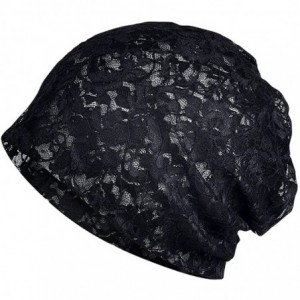 Skullies & Beanies Women's Mesh Eyelet Lightweight Turban Beanie Hat Cap - Black - CF12DASXIUN $22.93