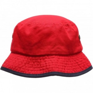 Bucket Hats Summer Adventure Foldable 100% Cotton Stone-Washed Bucket hat with Trim. - Red-navy - CG183D9ZCQQ $21.43