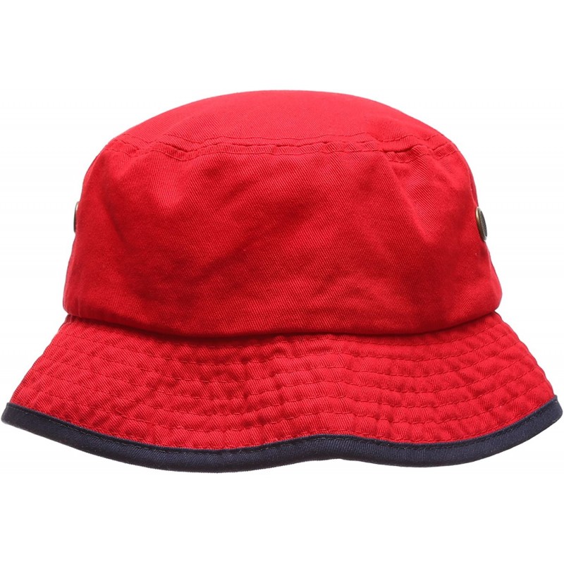 Bucket Hats Summer Adventure Foldable 100% Cotton Stone-Washed Bucket hat with Trim. - Red-navy - CG183D9ZCQQ $17.82