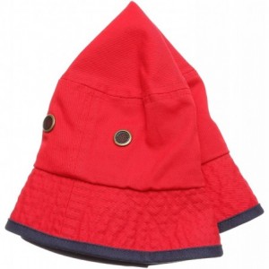 Bucket Hats Summer Adventure Foldable 100% Cotton Stone-Washed Bucket hat with Trim. - Red-navy - CG183D9ZCQQ $17.82