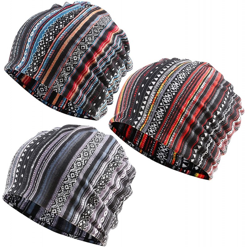 Skullies & Beanies Women's Baggy Slouchy Beanie Chemo Cap for Cancer Patients - 3 Pack Blue & Black & Gray - CF196IOKHZR $34.33