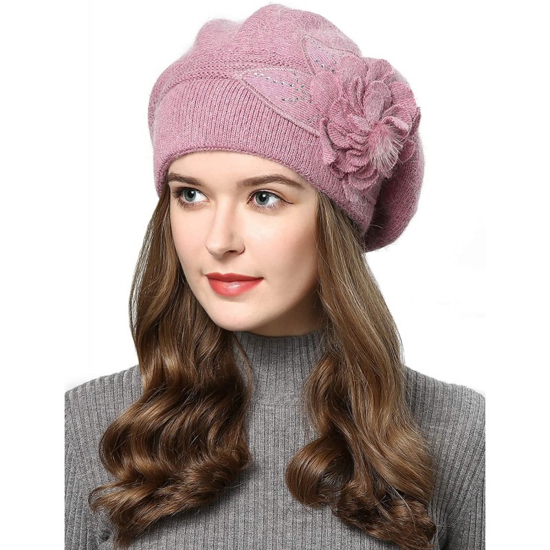 Berets French Style Beret Hat for Womens Rabbit Hair Knit Artist Hat Thick Lined Classic Warm Casual Hat - Peach - CN1924L8ZX...