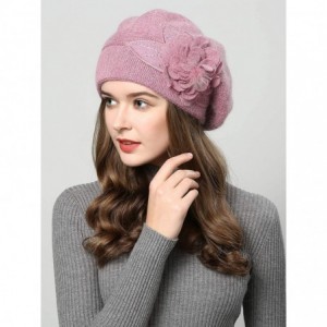 Berets French Style Beret Hat for Womens Rabbit Hair Knit Artist Hat Thick Lined Classic Warm Casual Hat - Peach - CN1924L8ZX...