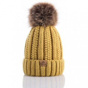 Skullies & Beanies Womens Winter Thick Cable Knit Beanie Faux Fur Pom Hat Fleece Lined Skull Cap - 14 - CY18LSWMQLQ $22.49