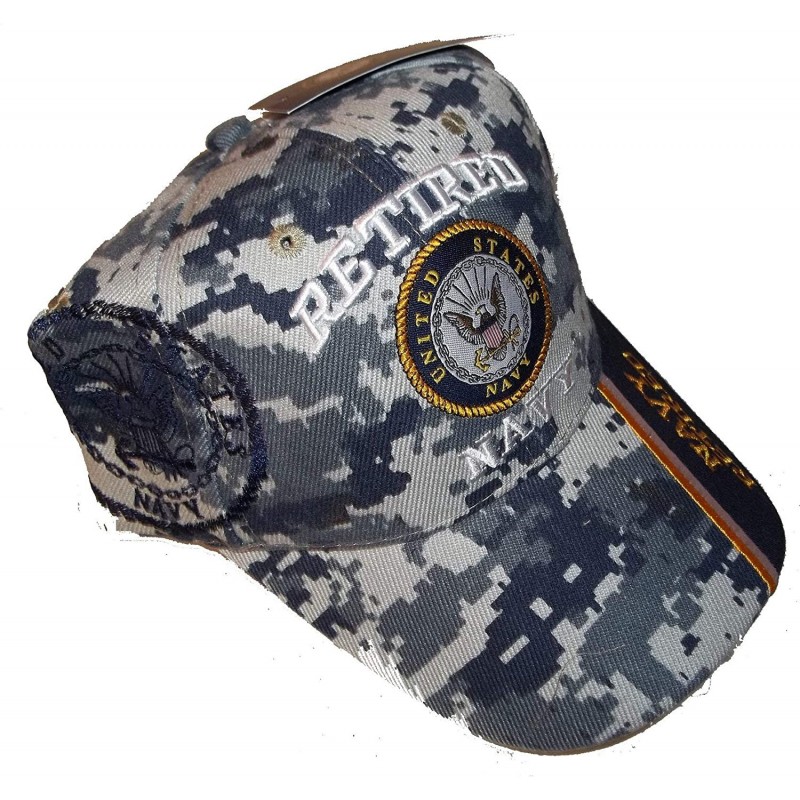 Baseball Caps USA Retired Navy Baseball Style Embroidered Hat Blue Camo Cap Vet Us Veteran - CZ120OVPTT3 $18.72