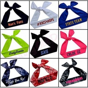 Headbands Tie Back Sport Headband with Your Custom Team Name or Text in Vinyl - Solid Black - CQ18GXECH6E $23.69