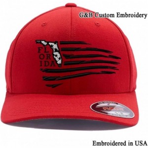 Baseball Caps USA State MAP with Flag Hats. Embroidered. 6277 Flexfit Wooly Combed Baseball Cap - Red - CD18DLMT2TE $40.93