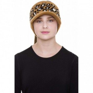 Berets Women's Warm Soft Winter Leopard Detailed Ponytail Beanie Knit Hat Skull Cap - Camel - C418AUSNRZT $19.90