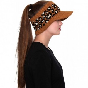 Berets Women's Warm Soft Winter Leopard Detailed Ponytail Beanie Knit Hat Skull Cap - Camel - C418AUSNRZT $20.16