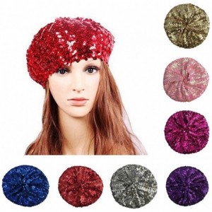 Berets Women Girls Sequin Beret Beanie Hat Cap Fashion Bright Vintage Classic Shining Headwear - B2-rose Red+silver+gold - CO...