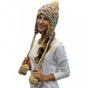 Bomber Hats Thick Chunky Trapper Hat with Long Pom Poms - Beige - CJ11OD0BD8D $45.89