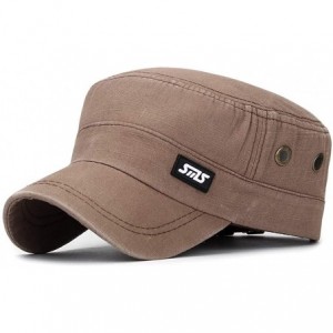 Newsboy Caps Cotton Army Cap Cadet Hat Military Flat Top Adjustable Baseball Cap for Men Women - Brown - CC18W3XSTED $24.70