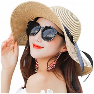 Sun Hats Womens Big Bowknot Straw Hat Foldable Roll up Sun Hat Beach Cap UPF 50+ Protection Sun Hats 041 - Khaki-f - CF18WH49...