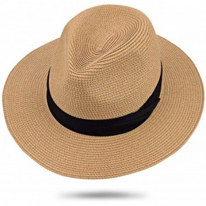Sun Hats Womens Straw Panama Hat- Wide Brim Beach Sun Hats Summer Foldable Travel Sunhat UPF50 - 1-a-khaki-sz - C018QMQ6QQM $...