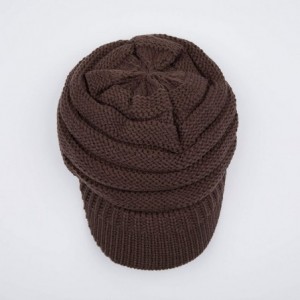 Visors Hatsandscarf Exclusives Women's Ribbed Knit Hat with Brim (YJ-131) - Brown With Ponytail Holder - CY18XGK36T3 $26.61