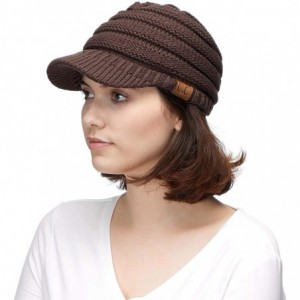 Visors Hatsandscarf Exclusives Women's Ribbed Knit Hat with Brim (YJ-131) - Brown With Ponytail Holder - CY18XGK36T3 $26.61