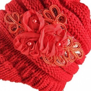 Skullies & Beanies Women Cable Knit Winter Warm Beanie Hats Newsboy Cap Visor with Sequined Flower - Red - CV11GDGUWZ5 $17.76