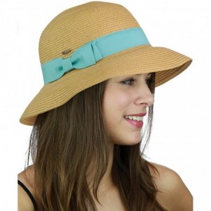 Bucket Hats Women's Paper Woven Cloche Bucket Hat with Color Bow Band - Mint - CH183R3NS64 $24.76