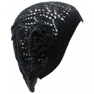 Berets Open Weave Womens Crochet Mesh Beanie Hat Flower Fashion Soft Knit Beret Cap - Black Net Knit - CV12BDHT9MZ $27.91