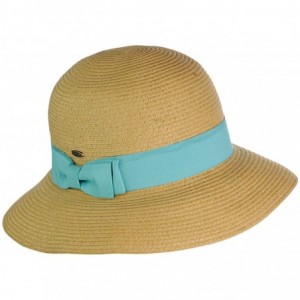 Bucket Hats Women's Paper Woven Cloche Bucket Hat with Color Bow Band - Mint - CH183R3NS64 $25.38