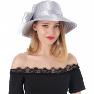 Sun Hats Women's Organza Wide Brim Floral Ribbon Kentucky Derby Church Dress Sun Hat - 2 Style- Grey - C5183W3I3QD $34.60