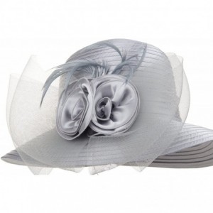 Sun Hats Women's Organza Wide Brim Floral Ribbon Kentucky Derby Church Dress Sun Hat - 2 Style- Grey - C5183W3I3QD $34.60