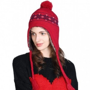 Skullies & Beanies Women Knit Beanie Snow Winter Hat Ski Cap with Pom for Girl Cold Weather 54-60cm - 00792-red - CJ18YM0AAWS...