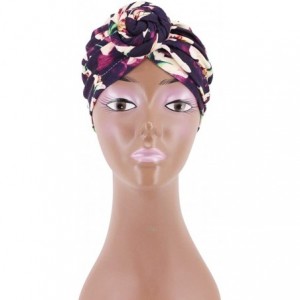 Skullies & Beanies Women Pleated Twist Turban African Printing India Chemo Cap Hairwrap Headwear - Geometric Purple - CF18ZD7...