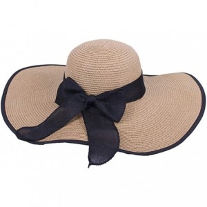 Sun Hats Women's Big Brim Sun Hat Floppy Foldable Bowknot Straw Hat Summer Beachwear Cap- Khaki - Khaki - CU18RARH5RO $20.50