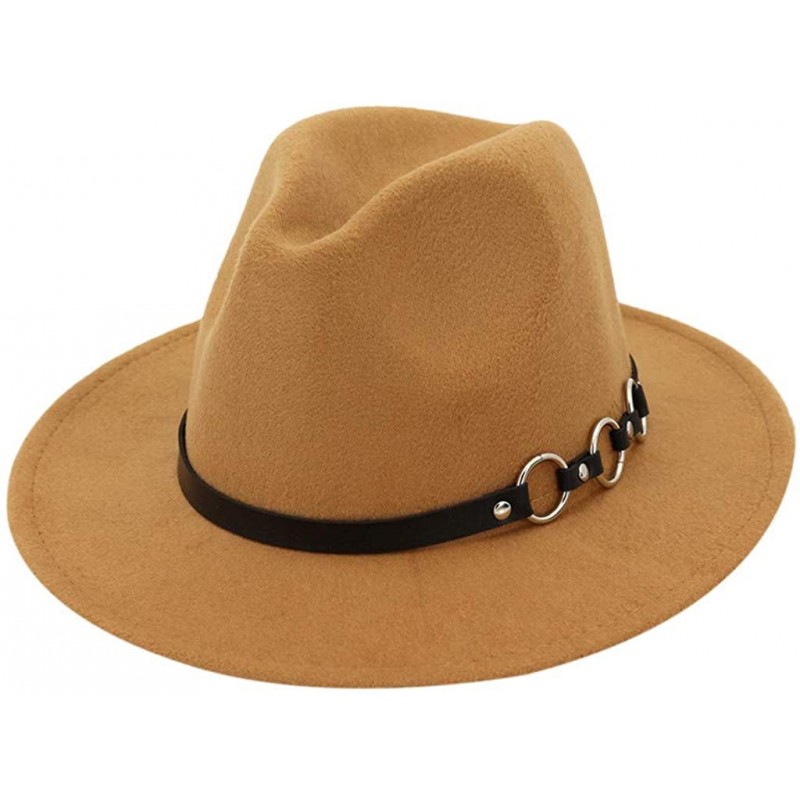 Fedoras Jazz Couples Fedoras- Fashion 2019 Fall Vintage Wide Brim with Belt Buckle Adjustable Outbacks Hats - Yellow - C518WO...