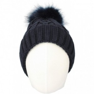 Skullies & Beanies Fleece Twist Knit Pom Beanie Winter Hat Slouchy Cap DZP0017 - Navy - C418L2QHC0A $24.25