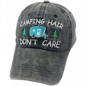 Baseball Caps Women's Embroidered Adjustable Camping Hair Don't Care Dad Hat Cap Camper Gift - Black - CT18XE4E06A $26.71