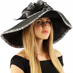 Sun Hats Summer Floral Floppy Sun Big Wide 6" Brim Beach Resort Hat Adjustable - Black - CN11CHZNXD9 $33.92