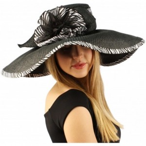 Sun Hats Summer Floral Floppy Sun Big Wide 6" Brim Beach Resort Hat Adjustable - Black - CN11CHZNXD9 $33.92