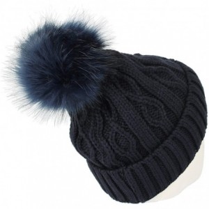 Skullies & Beanies Fleece Twist Knit Pom Beanie Winter Hat Slouchy Cap DZP0017 - Navy - C418L2QHC0A $24.25
