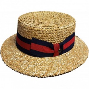 Sun Hats Men's Classic Straw Braid Boater Hat - Straw/ Navy/ Red - CO199Q54E7S $92.69