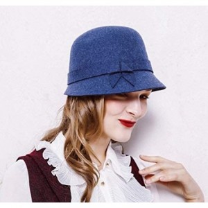 Bucket Hats 100% Wool Felt Cloche Bucket Bowler Hat Wedding Hats Winter Women Church Hats - Blue7 - CM18MCMLNY8 $64.10